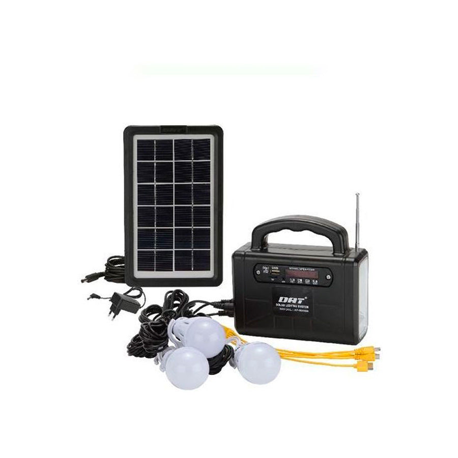 Radio + Panel Solar + 3 Lámparas Led + Linterna + Cargador