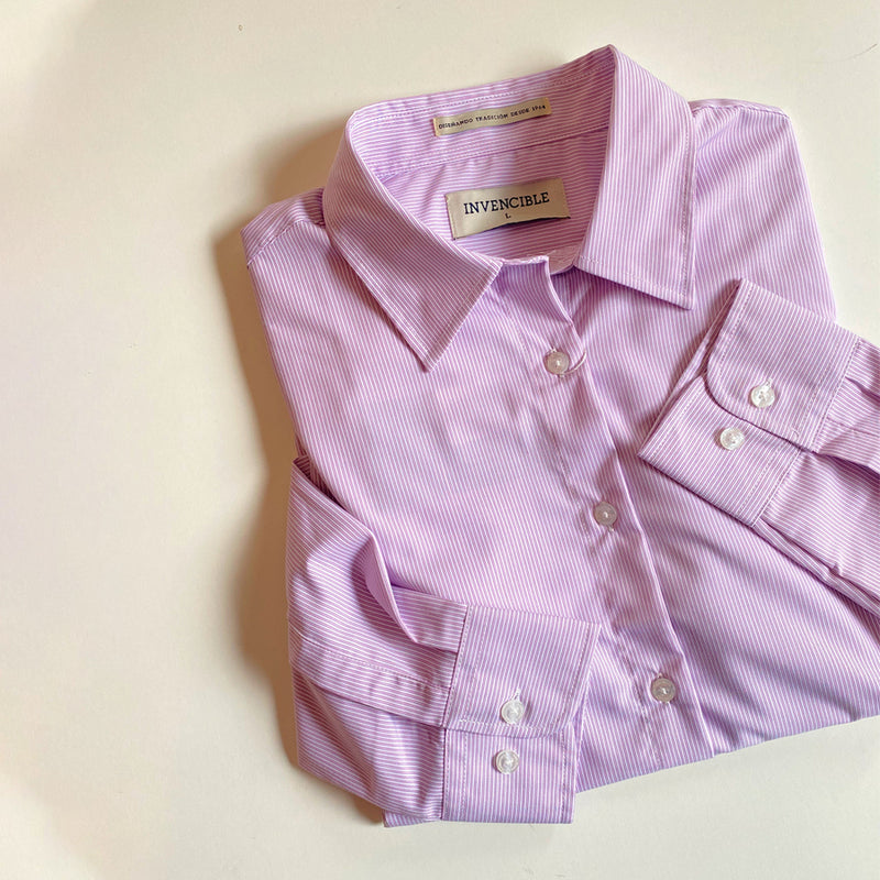 Camisa Invencible Dama Manga Larga a Rayas Rosada/Blanca