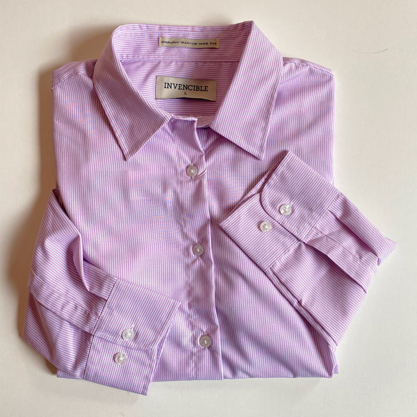 Camisa Invencible Dama Manga Larga a Rayas Rosada/Blanca