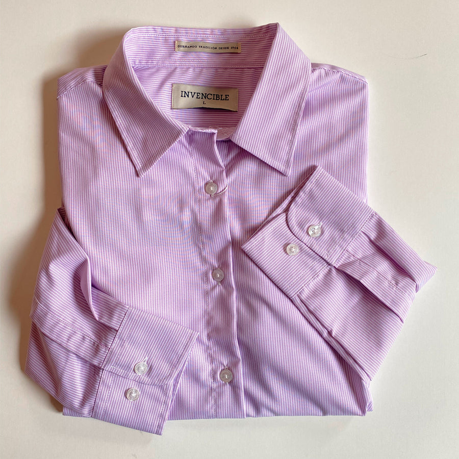 Camisa Invencible Dama Manga Larga a Rayas Rosada/Blanca