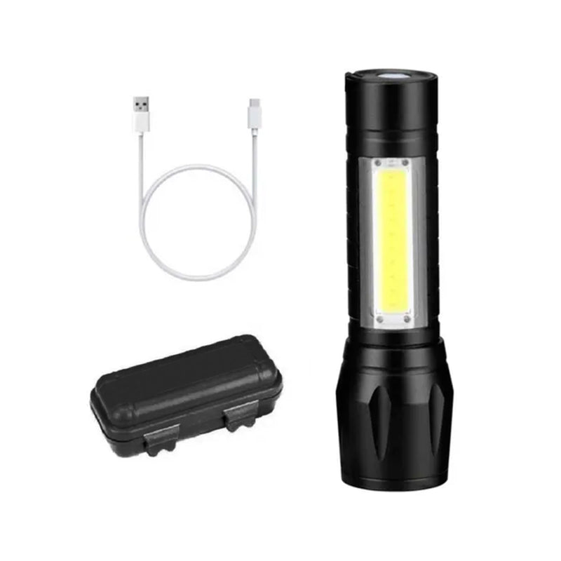 Linterna LED Recargable con Luz Lateral y Zoom + Estuche