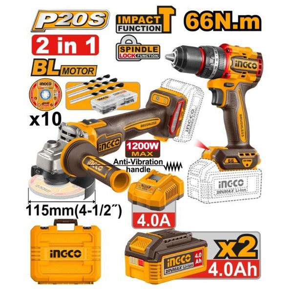 Kit a Batería Amoladora 115 mm + Taladro Atorn.Ingco 13mm