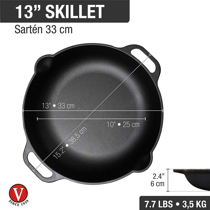 Sartén Paellera de Hierro Fundido Curado 33 cm Victoria
