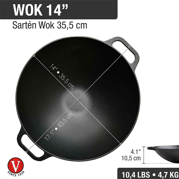 Wok Hierro Esmaltado 35.5cm C/Asas Victoria