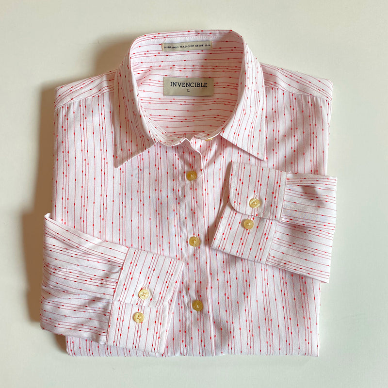 Camisa Invencible Dama Manga Larga Blanca con Lineas Rojas