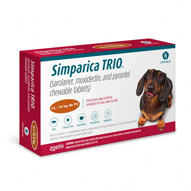 Pastilla Masticable Simparica TRIO de 5 a 10 KG