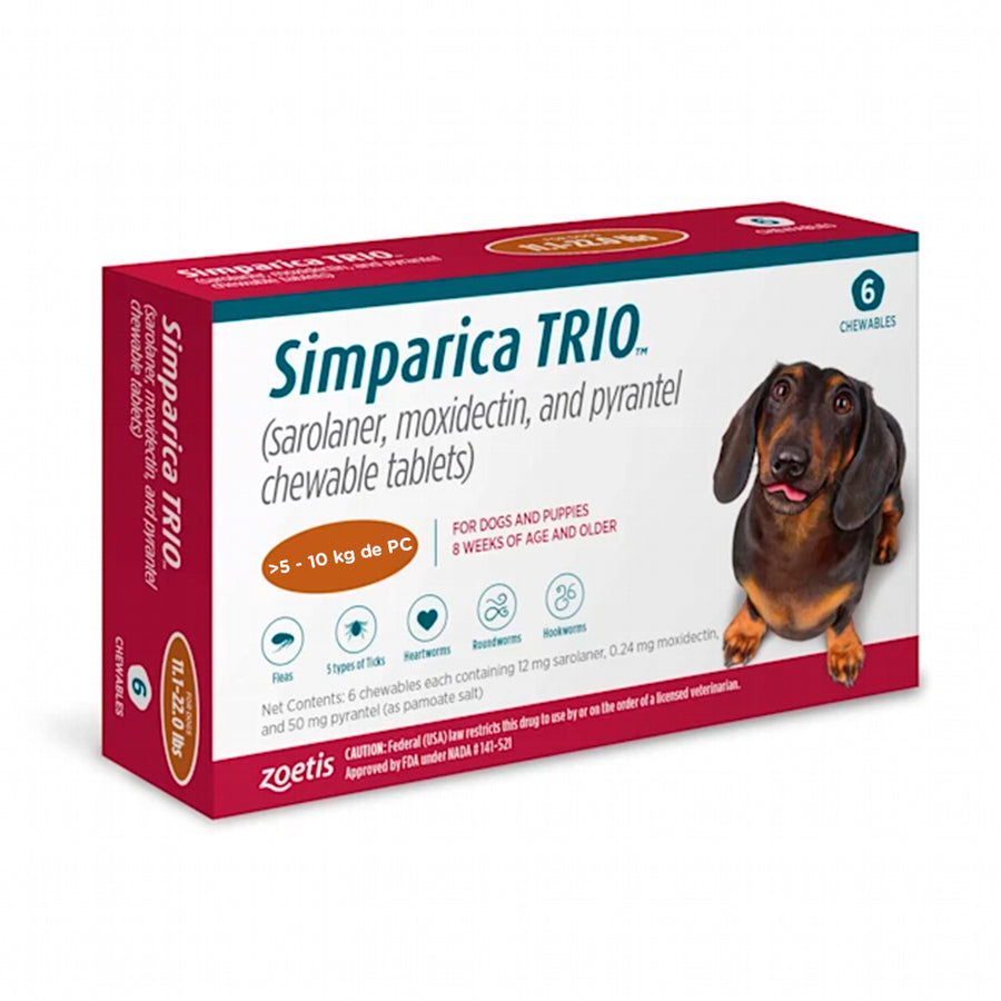 Pastilla Masticable Simparica TRIO de 5 a 10 KG