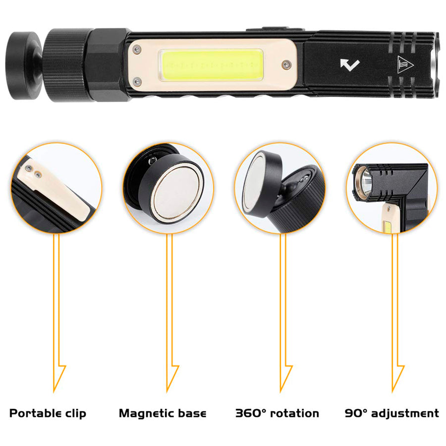 Linterna Recargable con Imán, Luz Lateral y Giro de 90°