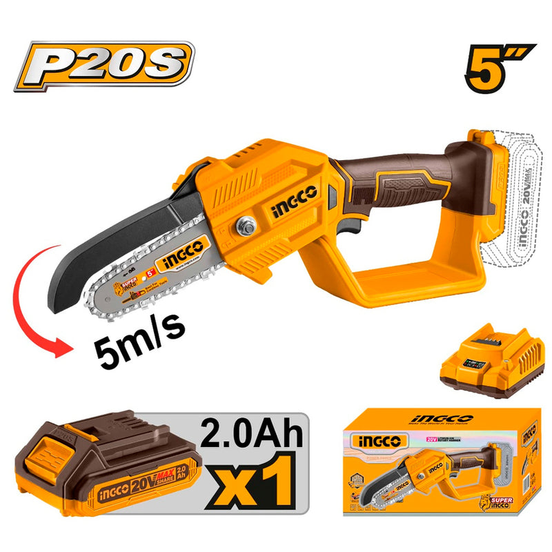 Mini Motosierra 20v 5" P20S + Batería y Cargador INGCO