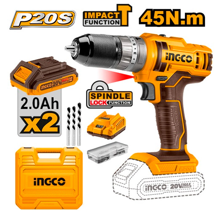 Taladro -Atornillador-Percutor 20 V Ingco
