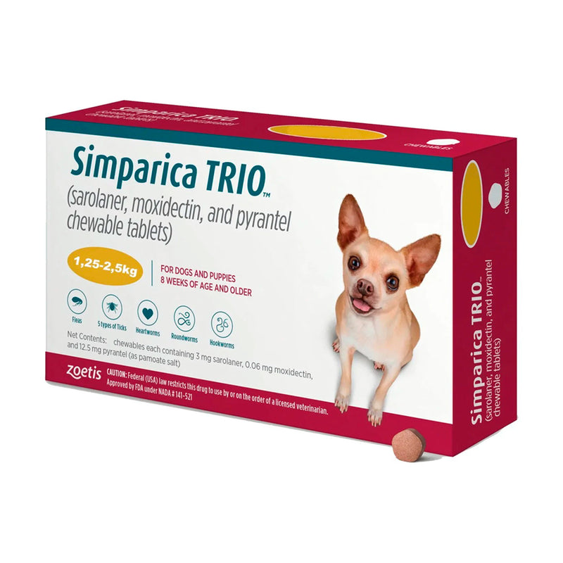 Pastilla Masticable Simparica TRIO de  1.25 a 2.5 KG
