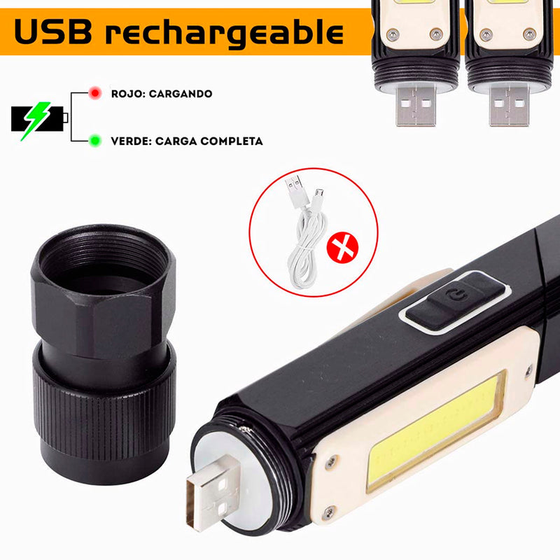 Linterna Recargable con Imán, Luz Lateral y Giro de 90°