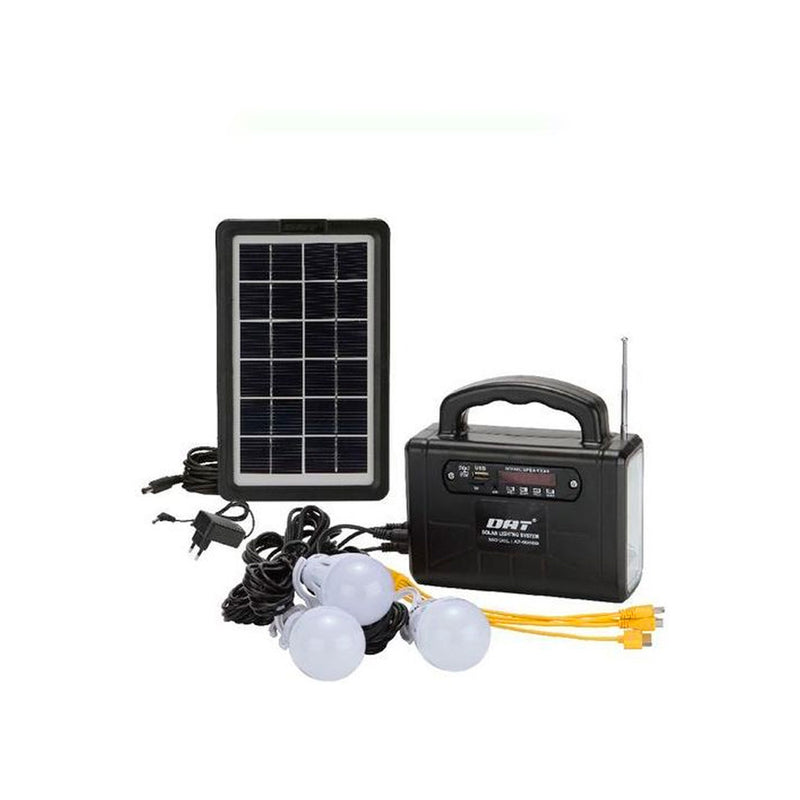 Radio + Panel Solar + 3 Lámparas Led + Linterna + Cargador