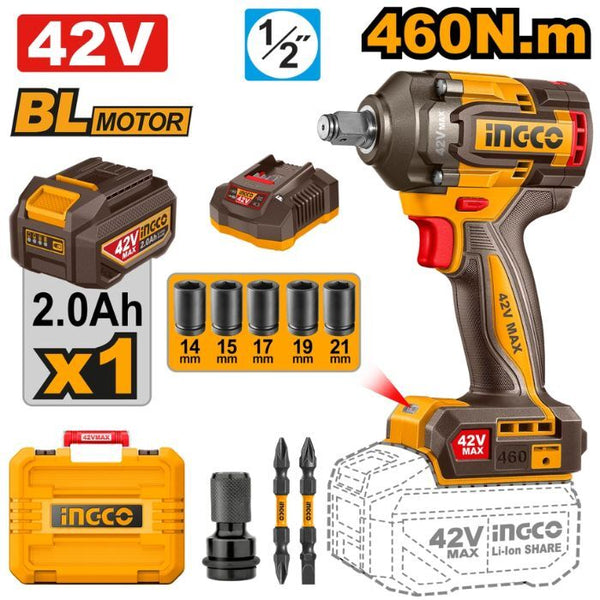 Llave de Impacto Ingco A Bateria 42v C/Bateria y Cragador